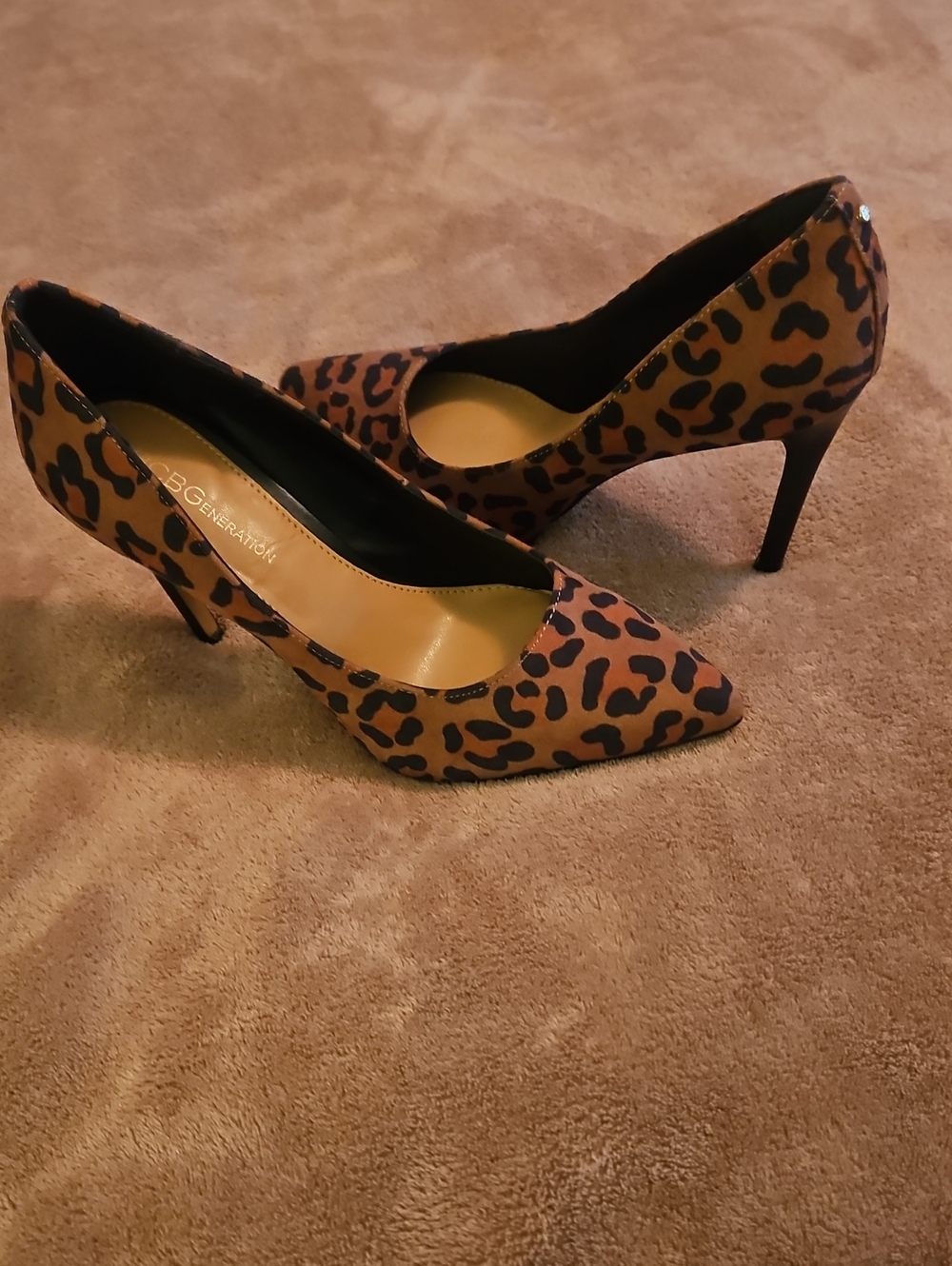 BCBGeneration Leopard-Print Pointed Toe Pumps in Tan and Black